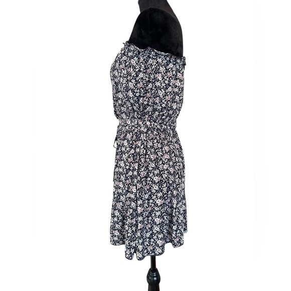 Navy & White Floral Strapless Mini Dress Size M Summer Cottagecore Boho Chic - Picture 4 of 11